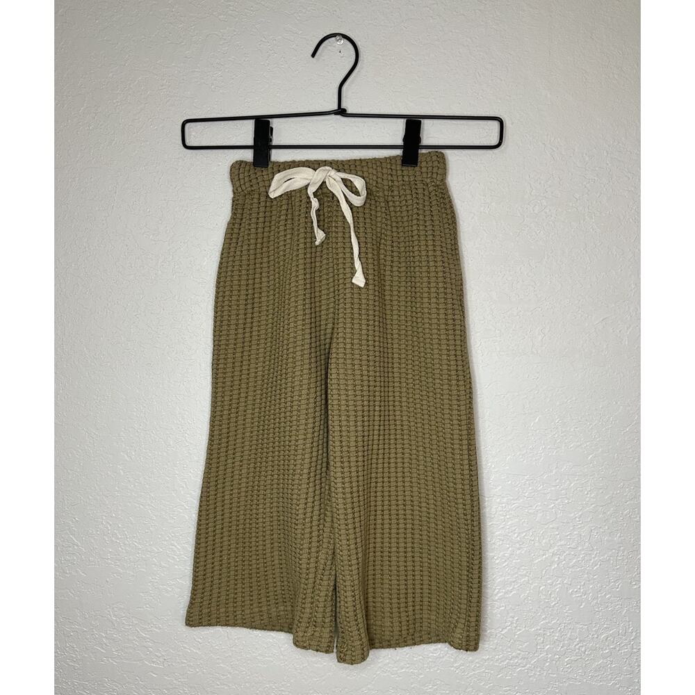 Fostered Collection Kids Waffle Knit Pants Wide Leg Olive Green Cotton Size 4